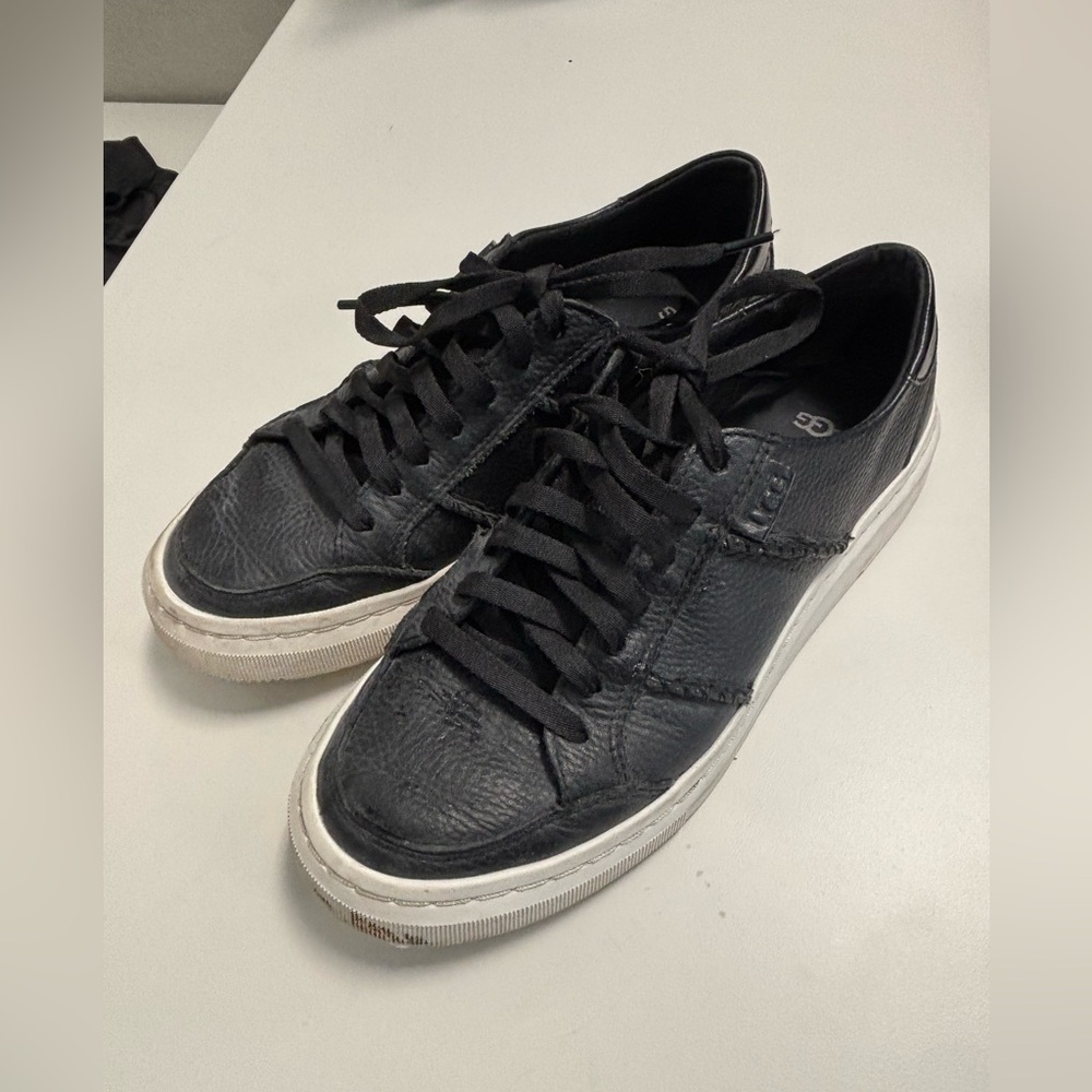 UGG Black Leather Low-Profile Sneakers with White Soles